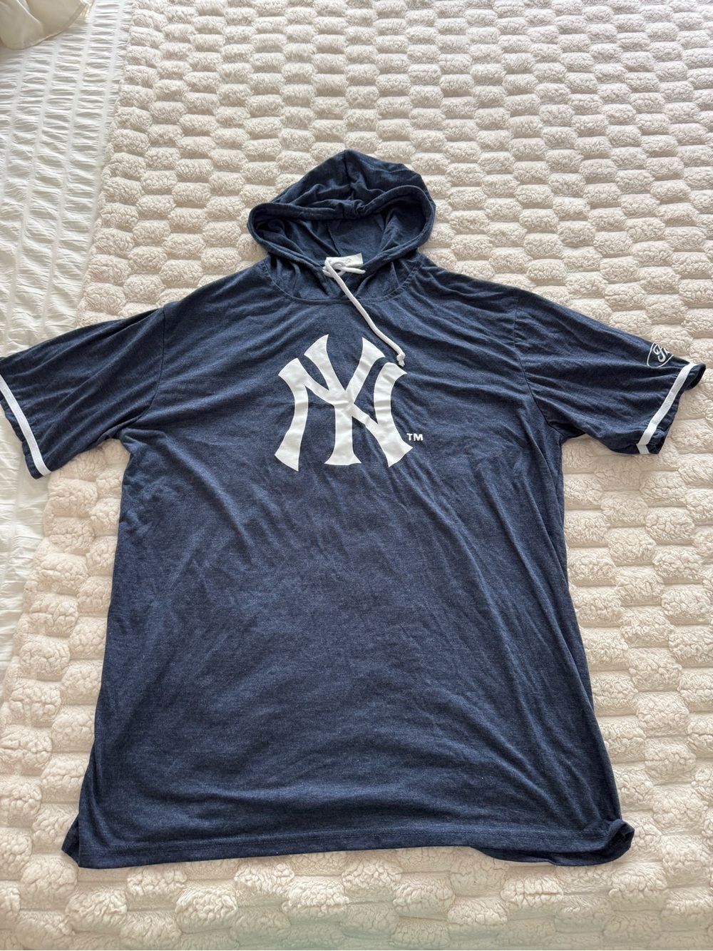 Match-Up Heathered Navy Blue Hooded Tee with White Drawcord